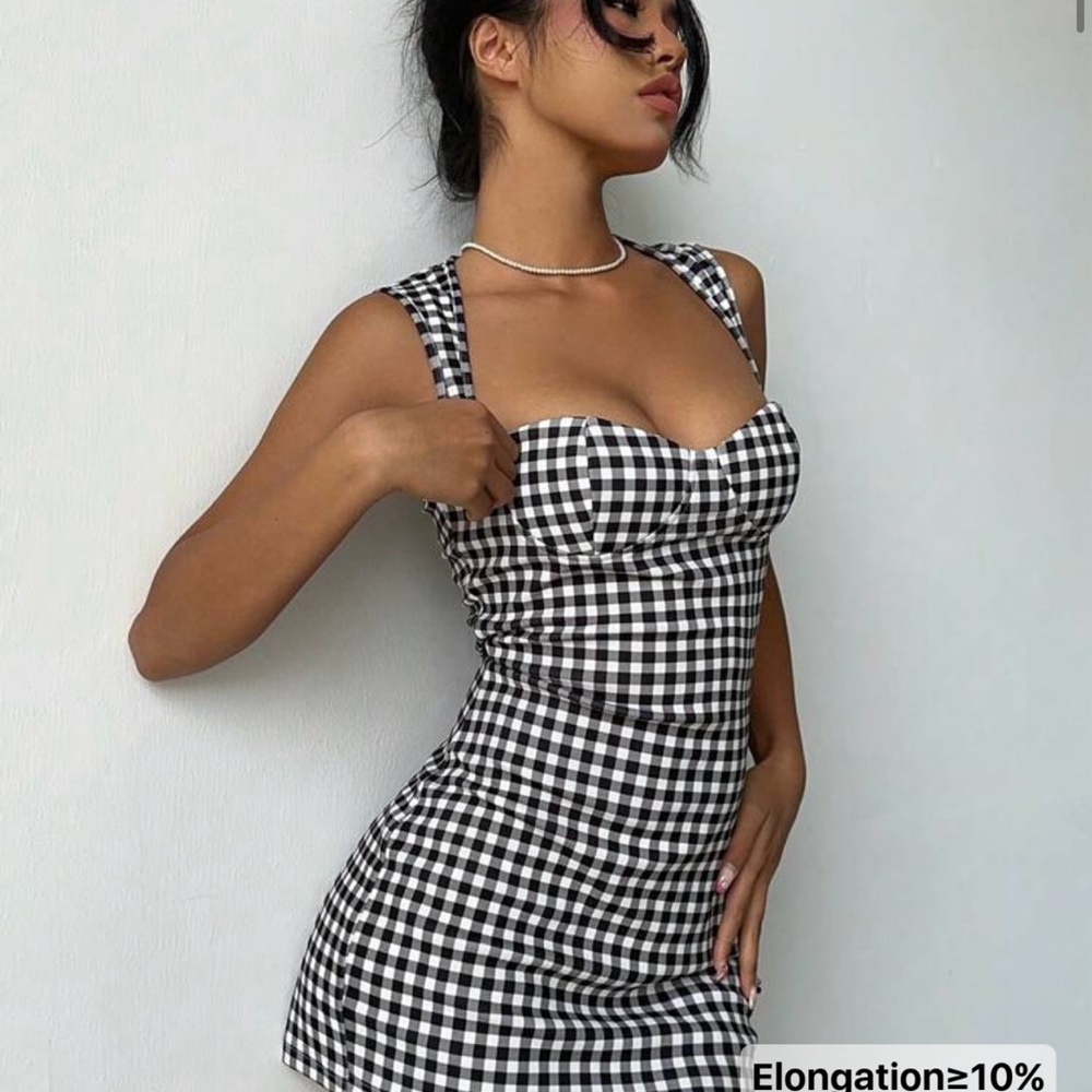 SHEIN Black and White Gingham Midi Dress